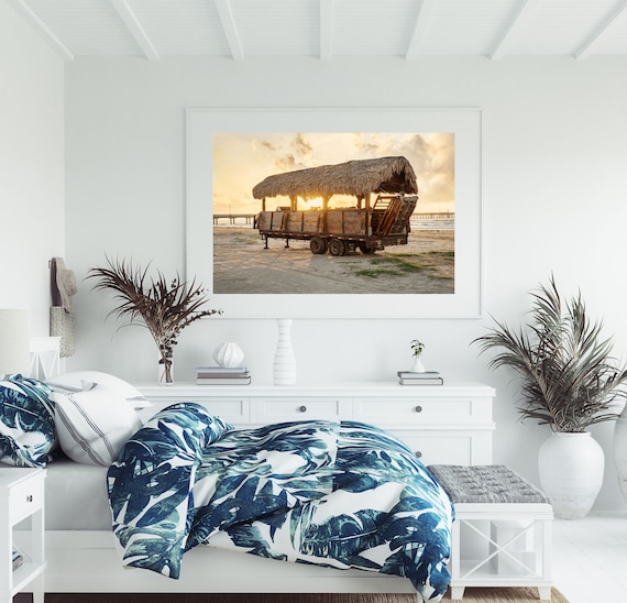 Tiki Bar Trailer on Sandy Beach at Golden Sunset Glow Poster