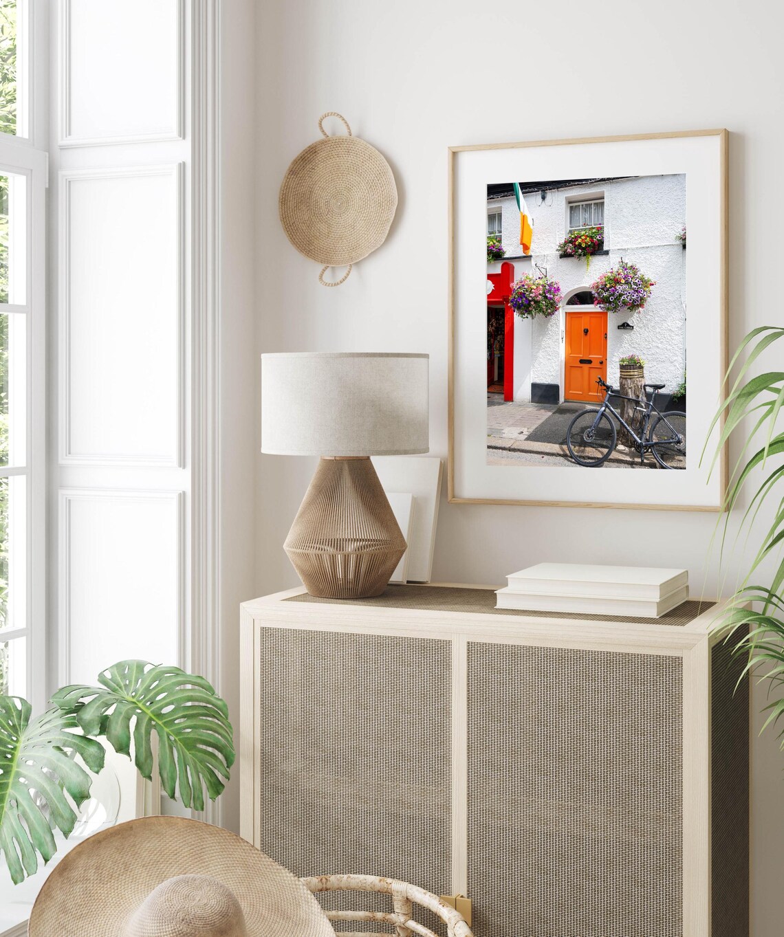 Orange Door Ireland Cottage Flower Baskets Bicycle Photography Poster - Image 2