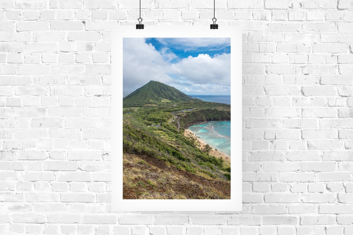 Volcanic Crater Mountain Overlooking a Turquoise Beach Bay Poster - Image 2