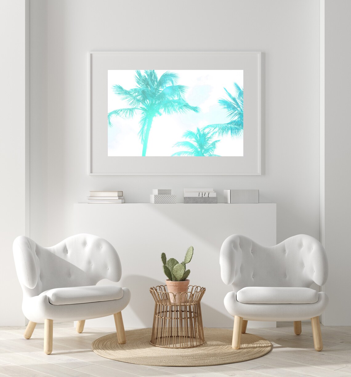 Turquoise Palm Tree Print Tropical Large Wall Art Turquoise Art Boho Beach Print Blue Palm Tree Blue Artwork - Image 3