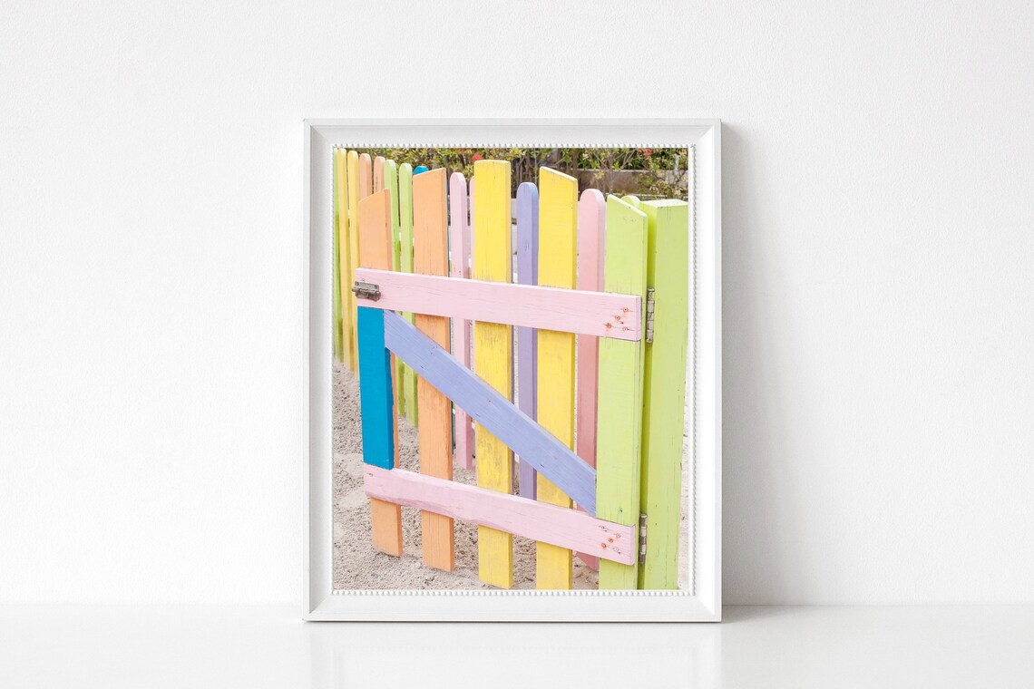 Pastel Rainbow Painted Picket Fence Gate Colorful Photo Poster - Image 3
