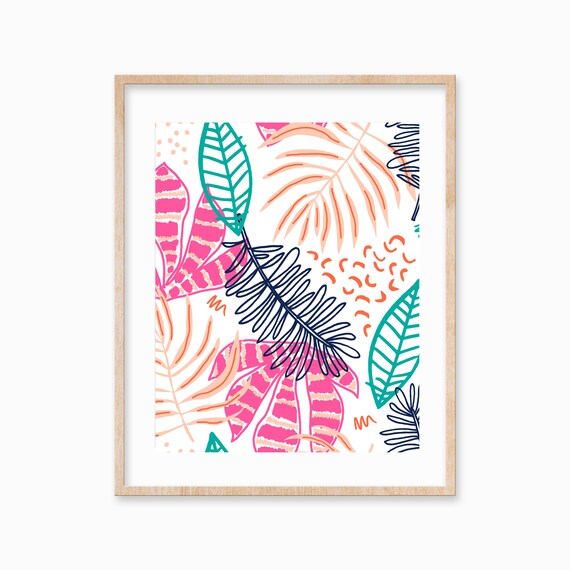 Abstract Exotic Flowers Wall Decor Tropical Leaves Nature Art Botanical Wall Decor Trendy Gifts For Her