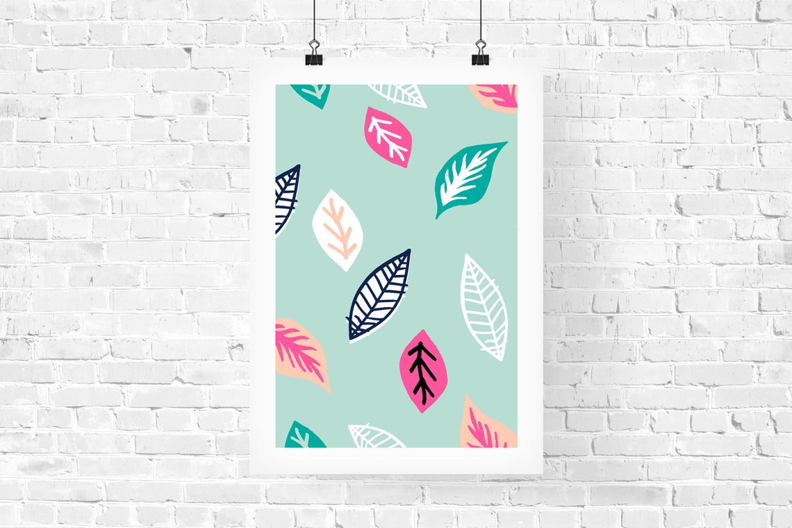 Sage Green Tropical Leaf Pattern Colorful Botanical Art Poster - Image 3