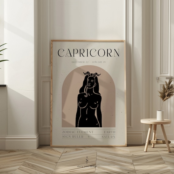 Capricorn Wall Art Astrology Poster Zodiac Minimal Decor Boho Gift For Lover