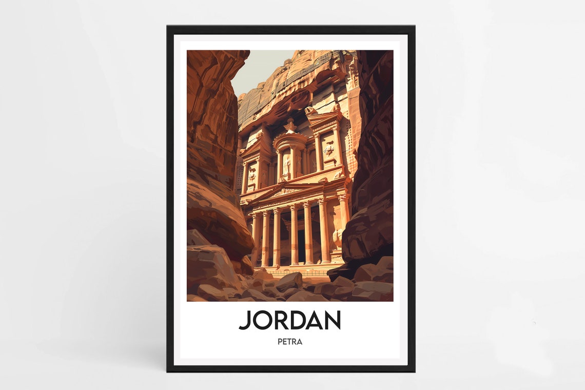 Jordan Petra Ancient Treasury Carved In Desert Canyon Rock Poster
