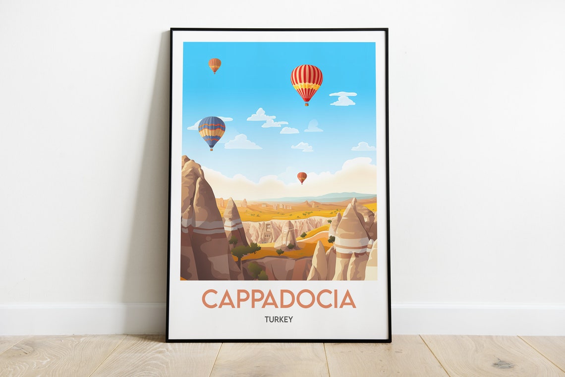 Cappadocia Turkey Hot Air Balloons Rock Valley Landscape Travel Poster