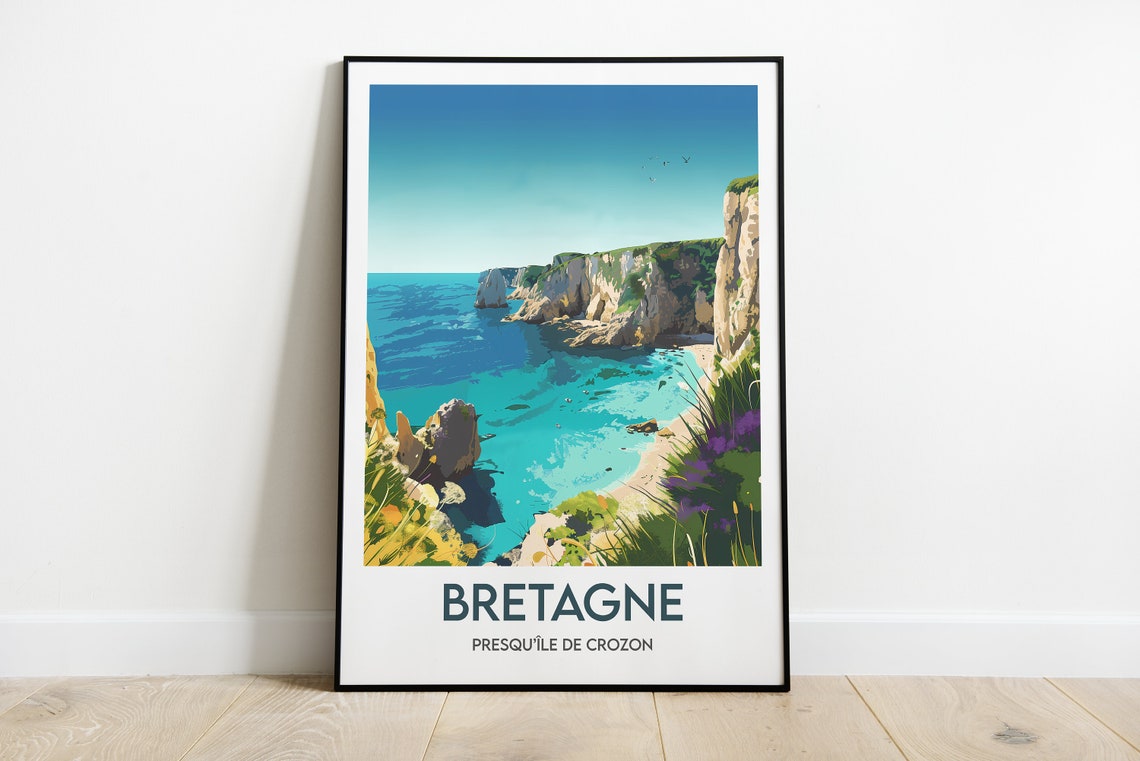 Bretagne Presquile de Crozon Turquoise Coast Cliffs Vintage Poster