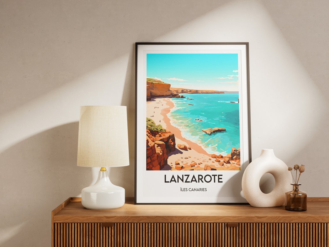Lanzarote Golden Beach Cliffs Canary Islands Spain Travel Poster - Image 2