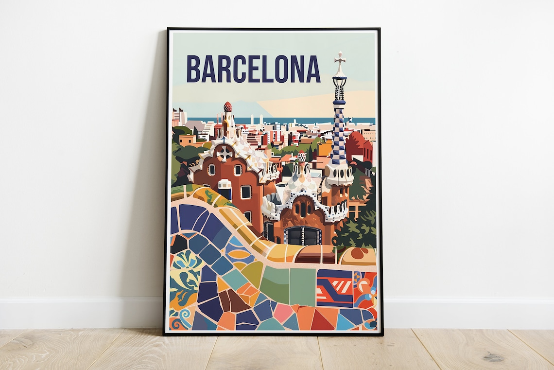 Barcelona Park Gell Minimalist Travel Poster