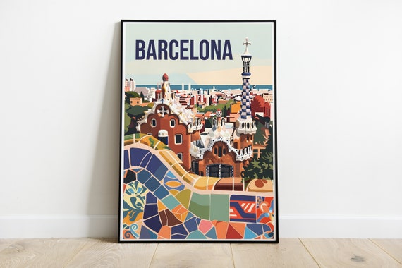 Barcelona Park Gell Minimalist Travel Poster