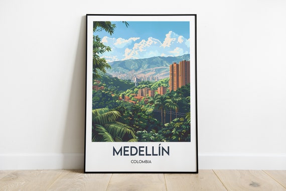 Medellin Poster Colombia Wall Art Medellin Frame Colombia Print Wall Vector Art Poster Illustration