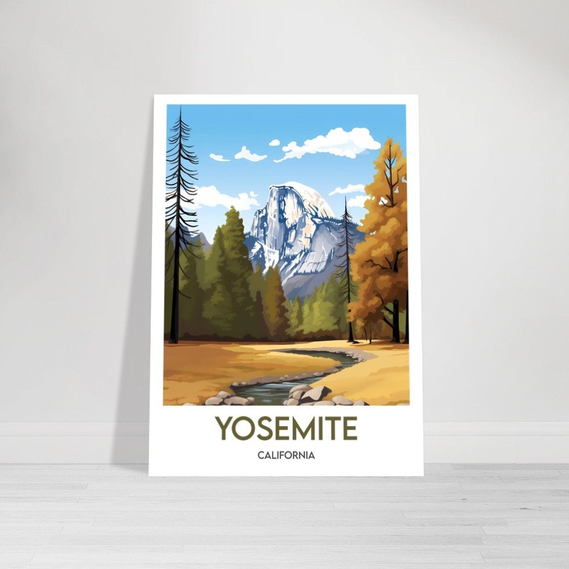 Yosemite California Half Dome Meadow Stream Autumn Trees Travel Poster - Image 2