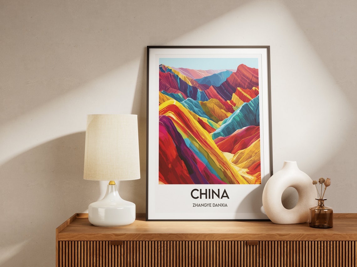 China Zhangye Danxia Colorful Rainbow Mountains Travel Poster - Image 2