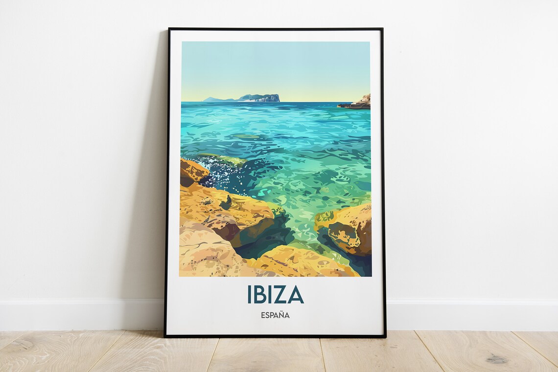 Ibiza Rocky Cove Clear Turquoise Water Island Spain Travel Poster