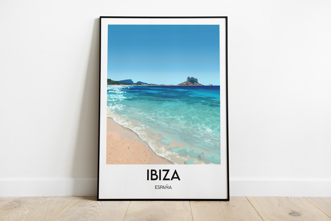 Ibiza Beach Es Vedra Island Turquoise Sea Spain Travel Poster