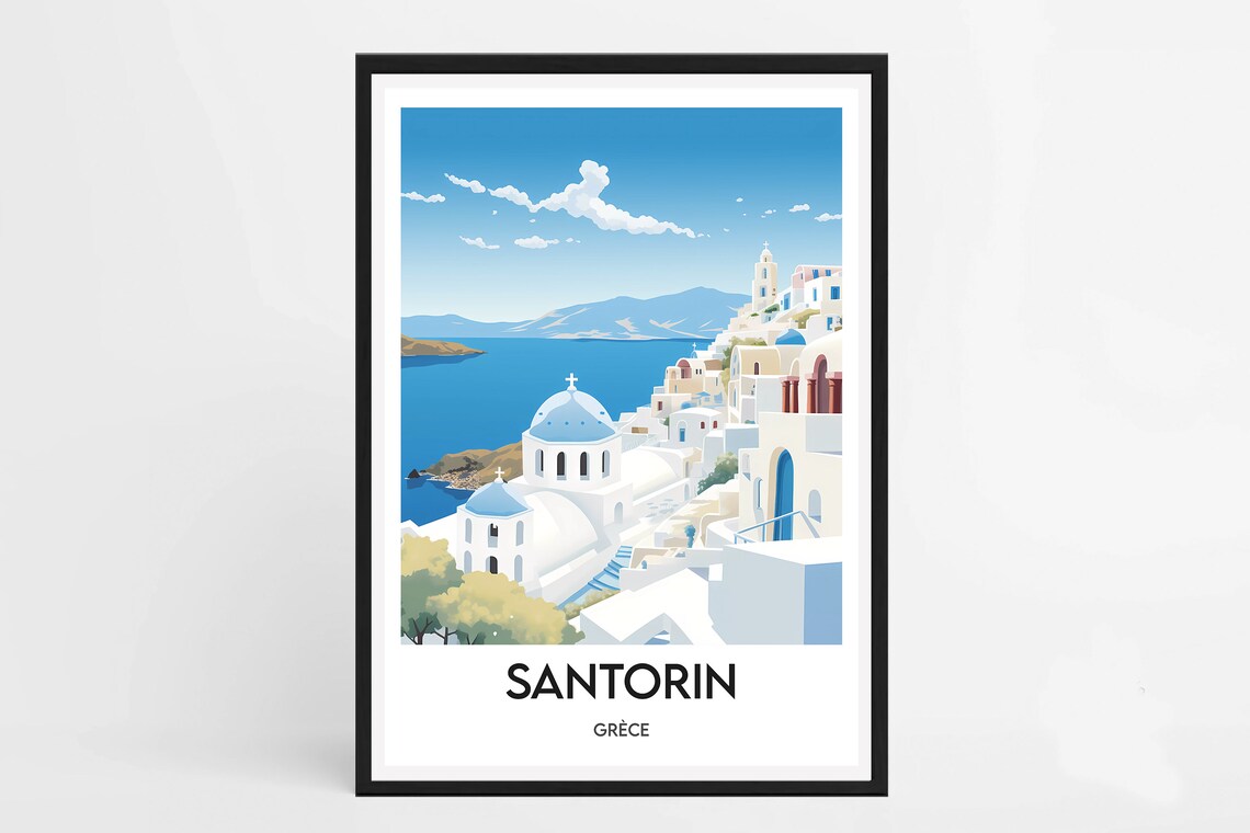 Santorini Minimalist Travel Poster, Greece Travel Poster
