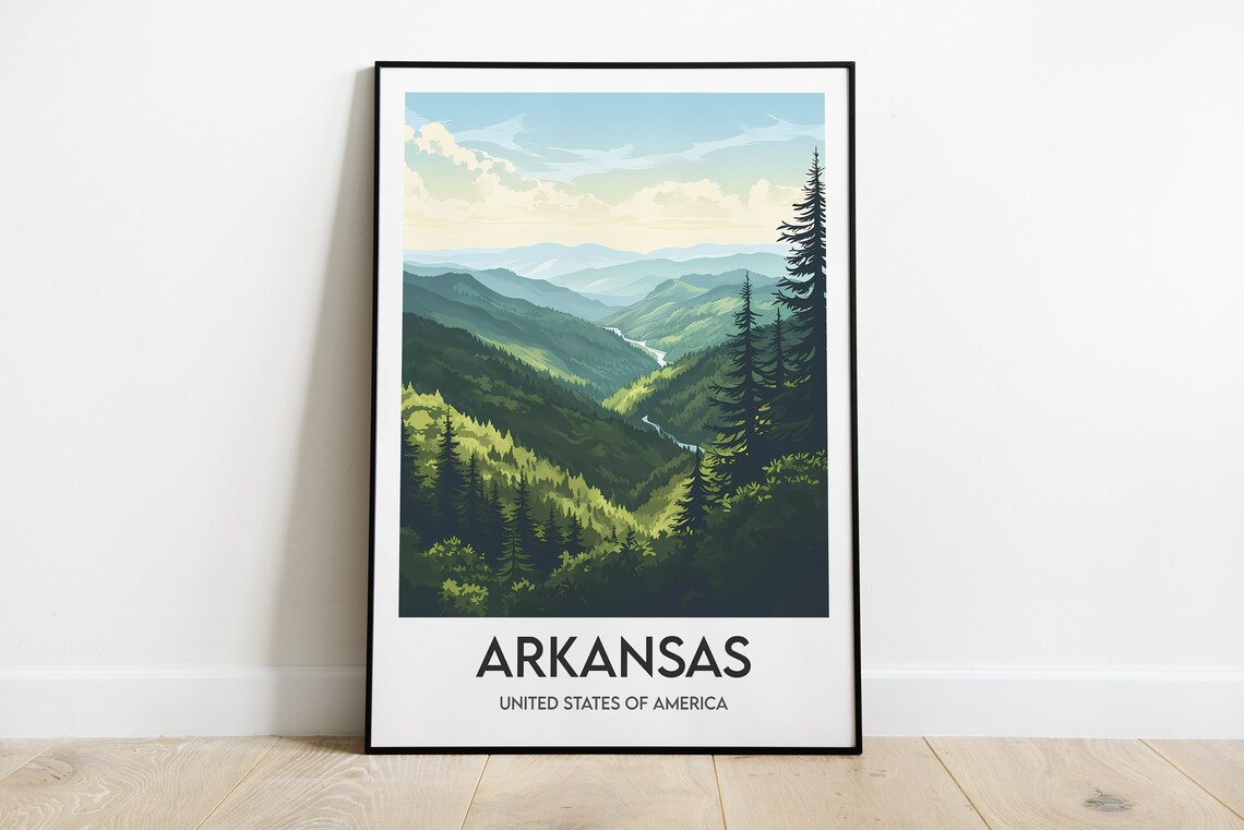 Arkansas Green Mountain Valley Vista Scenic Vintage Travel Poster