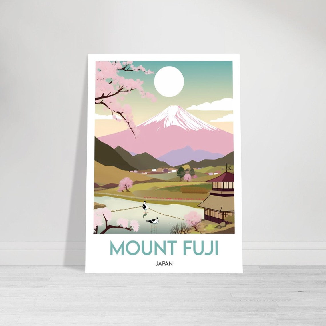 Mount Fuji Japan Cherry Blossoms Pagoda Lake Scenic Travel Poster - Image 2