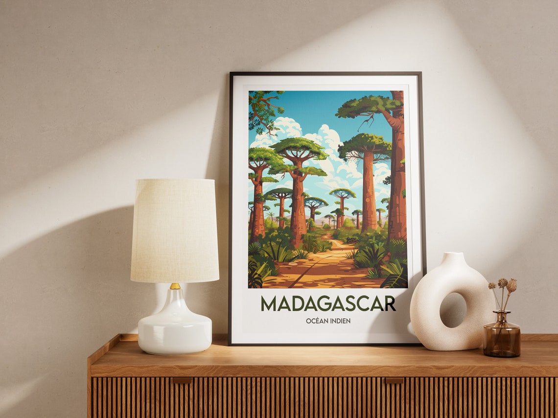 Madagascar Baobab Avenue Red Trunks Forest Path Vintage Poster - Image 2