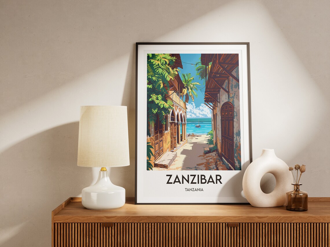 Zanzibar Stone Town Alley Wooden Doors Tanzania Travel Poster - Image 2