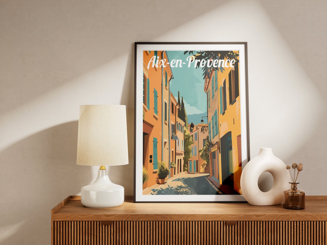 Aix en Provence France Old Town Yellow Street Blue Shutters Poster - Image 2