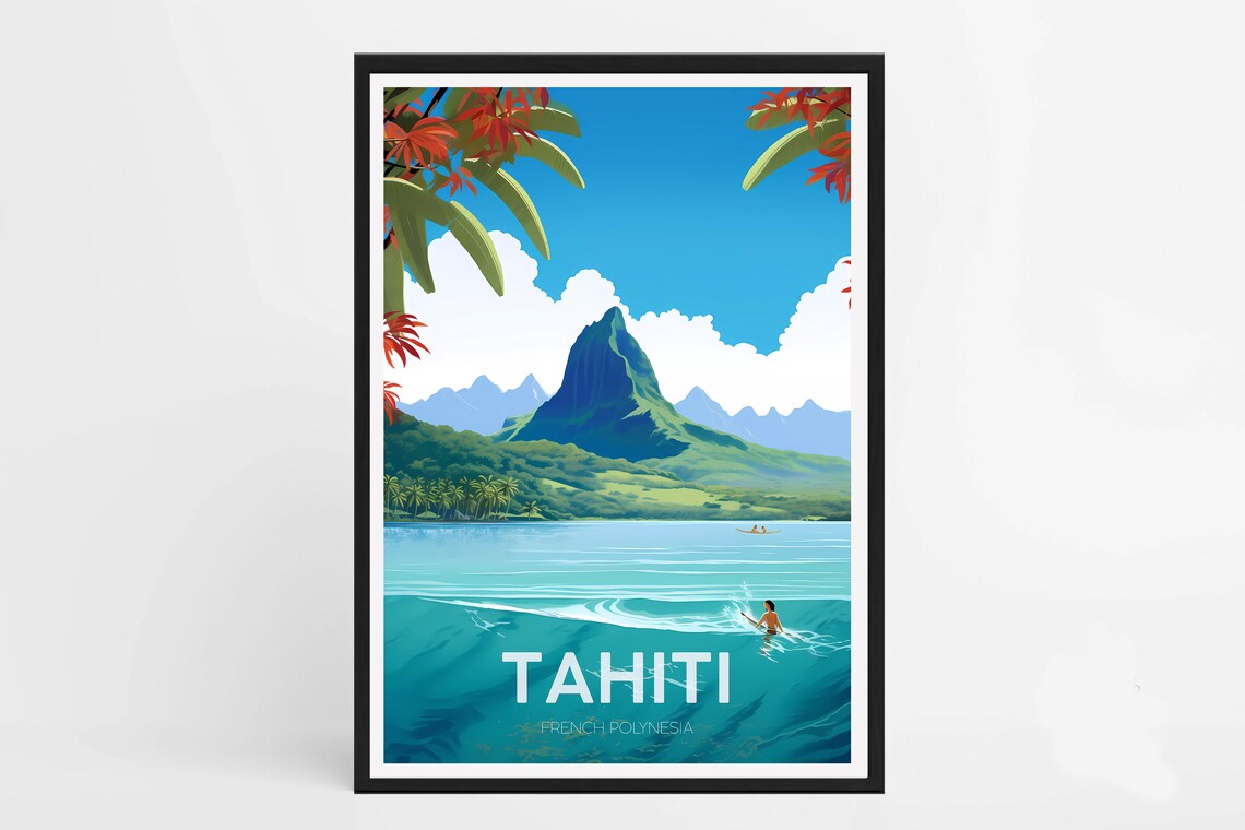 Tahiti Minimalist Travel Poster, French Polynesia