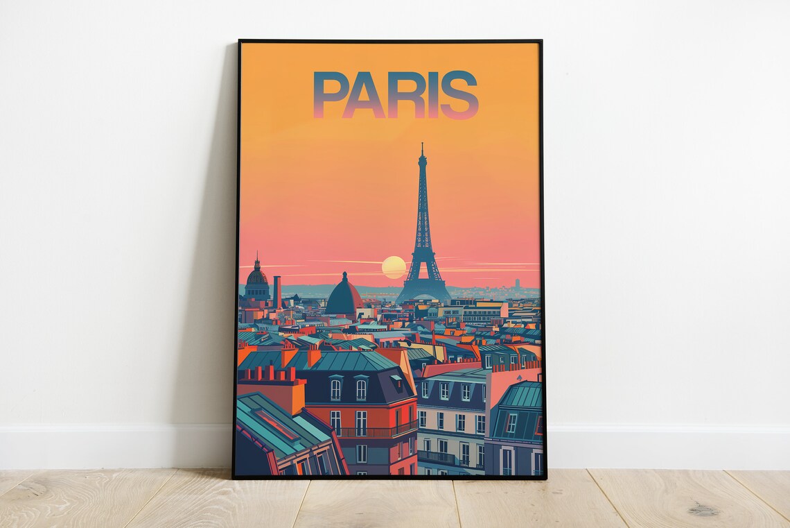 Paris Travel Poster, Colorful Eiffel Tower Art Print