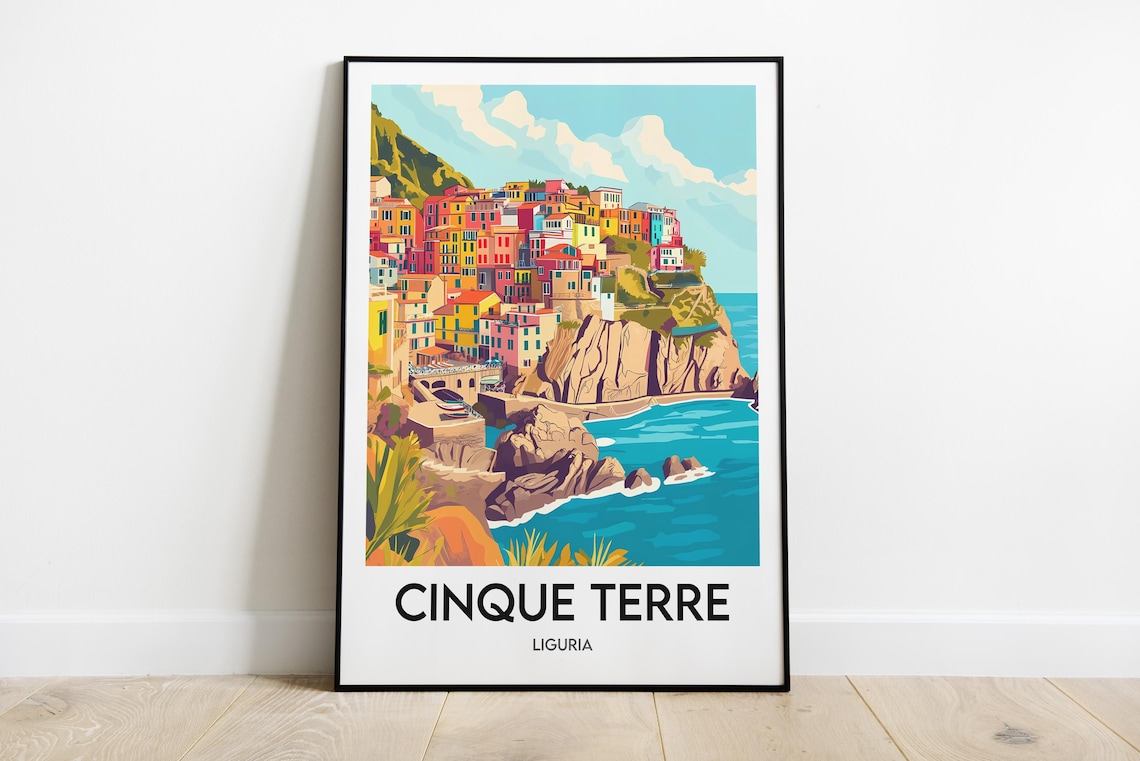 Cinque Terre Travel Poster, Italy Illustration