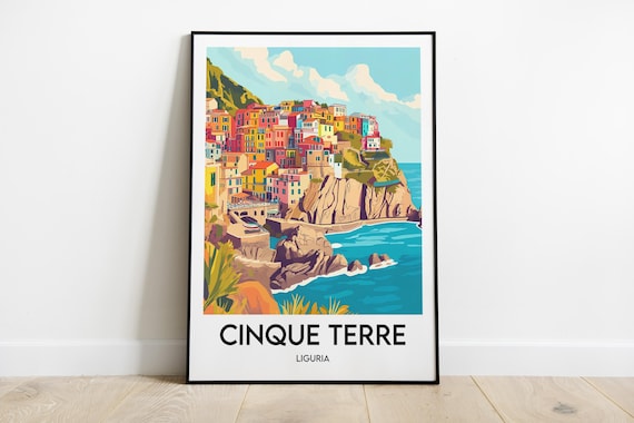 Cinque Terre Travel Poster, Italy Illustration
