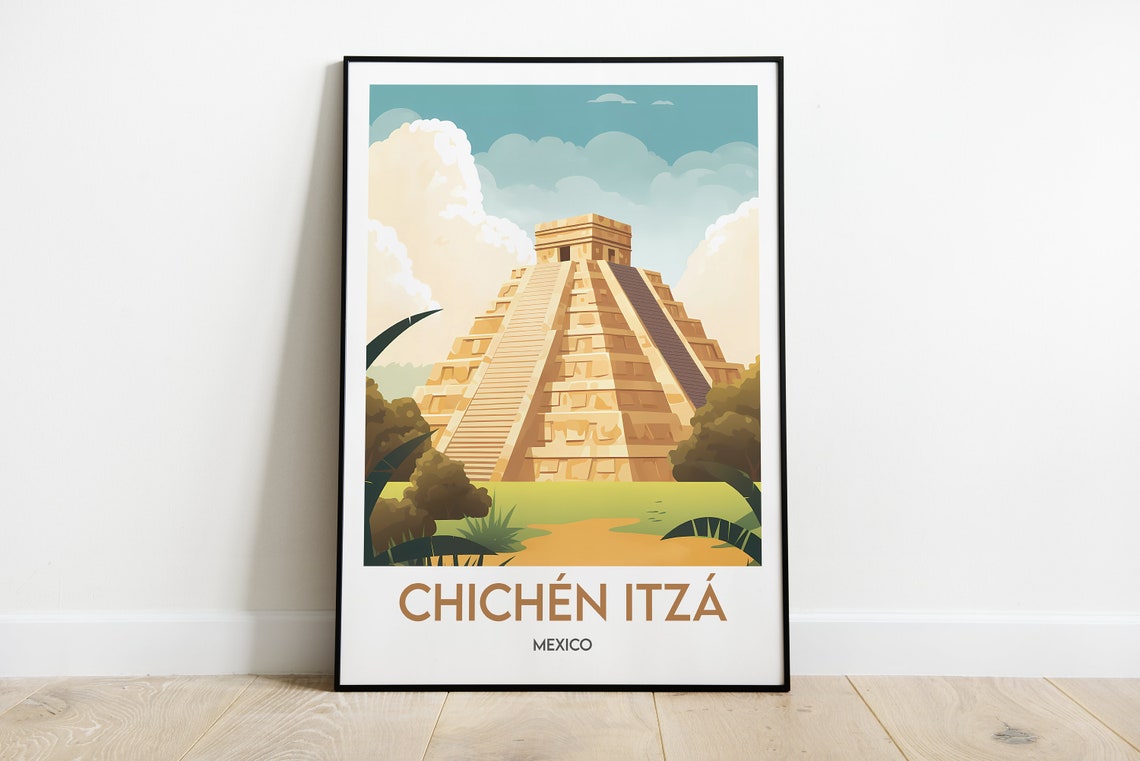 Chichen Itza Mexico Mayan Pyramid Temple Minimalist Travel Poster