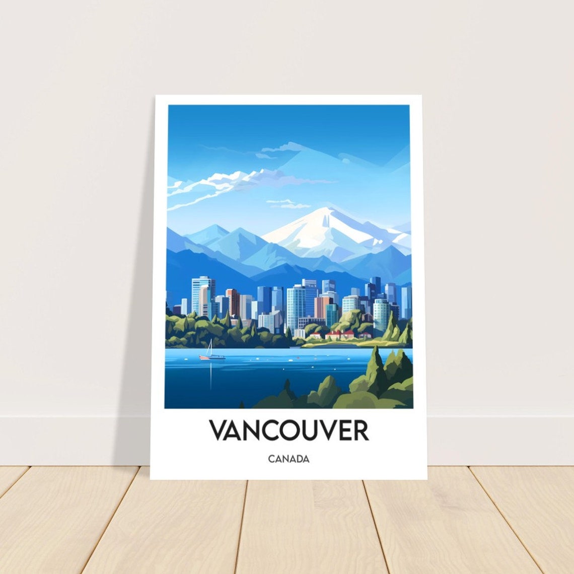 Vancouver Canada Skyline Snowy Mountains Harbour Travel Poster - Image 2
