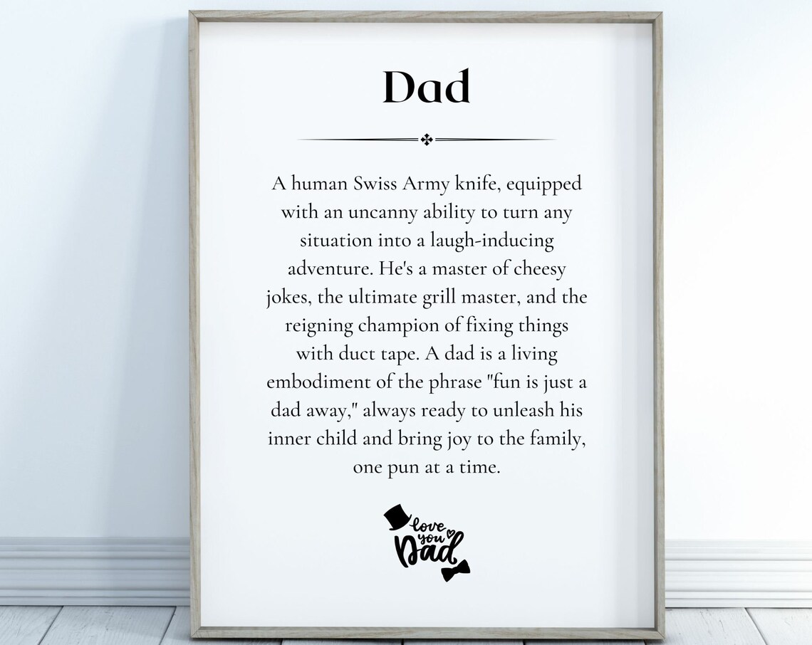 Dad Definition Father Print Daddy Gift Gift For Dad Fathers Day Gift Dad Print Poster Home Decor