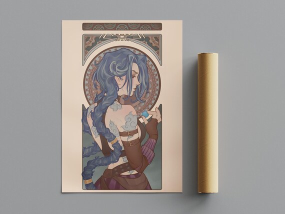 Arcane Jinx Art Nouveau Portrait Blue Braid Elegant Anime Poster