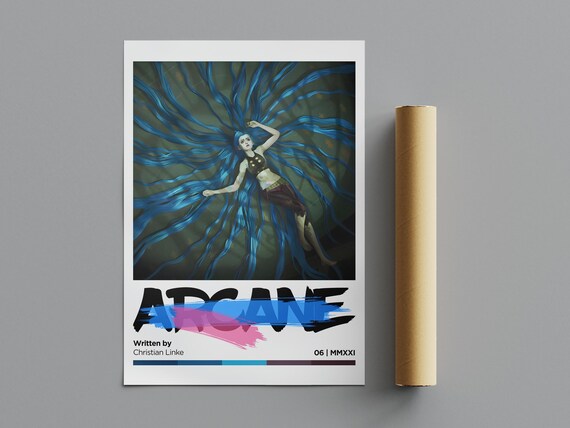 Arcane Jinx Floating Blue Hair Dream Underwater Anime Poster