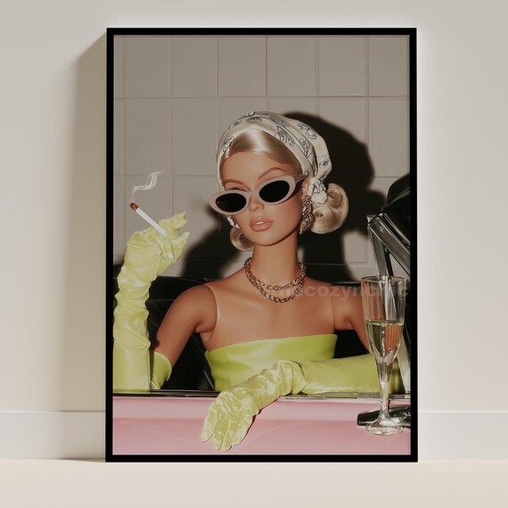Vintage Fashion Doll Poster Bar Cart Decor Retro Girl Room