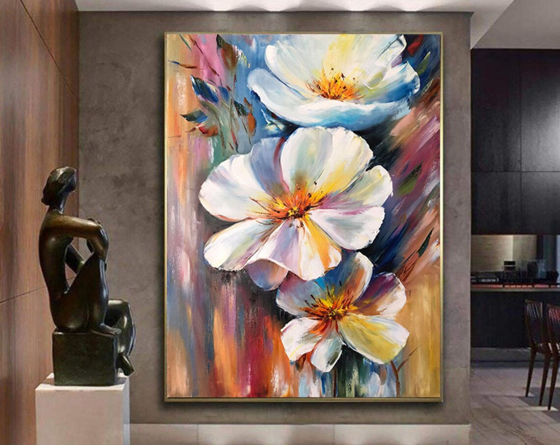 White Anemone Flowers Golden Centers Colorful Abstract Floral Poster