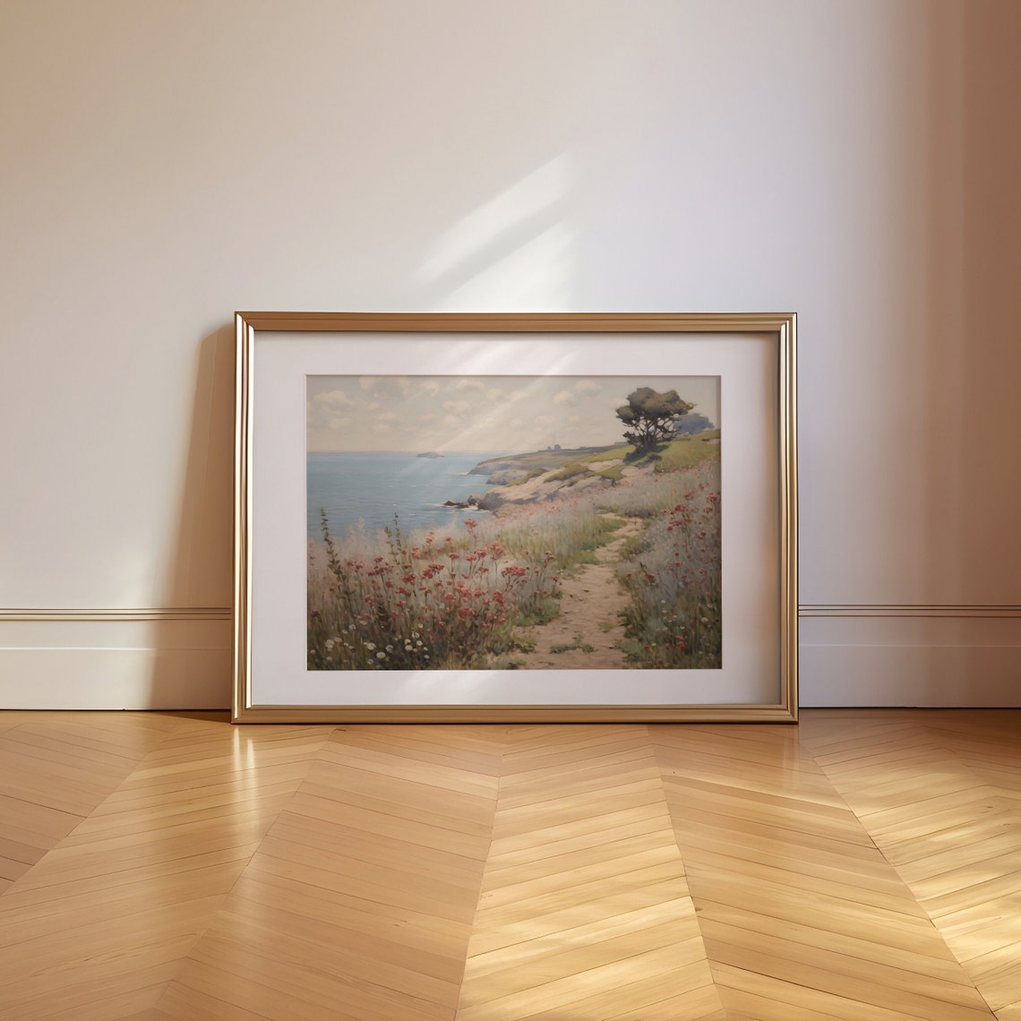 Coastal Cliff Path Wildflowers Overlooking Sea Vintage Wall Art - Image 2