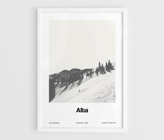 Alta Utah Travel Poster, Minimalist Wasatch Mountains