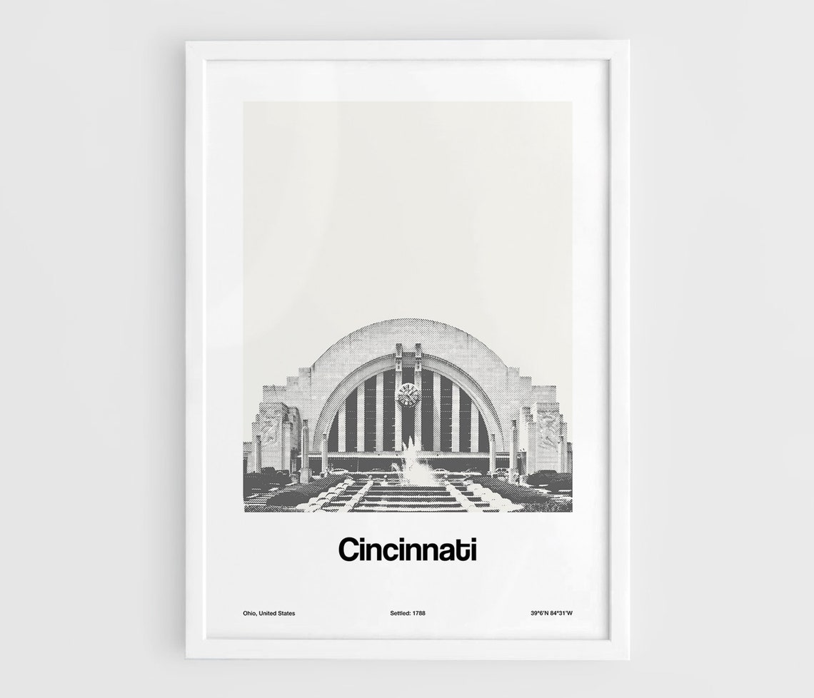 Cincinnati Poster, Minimalist Downtown Ohio Art Print