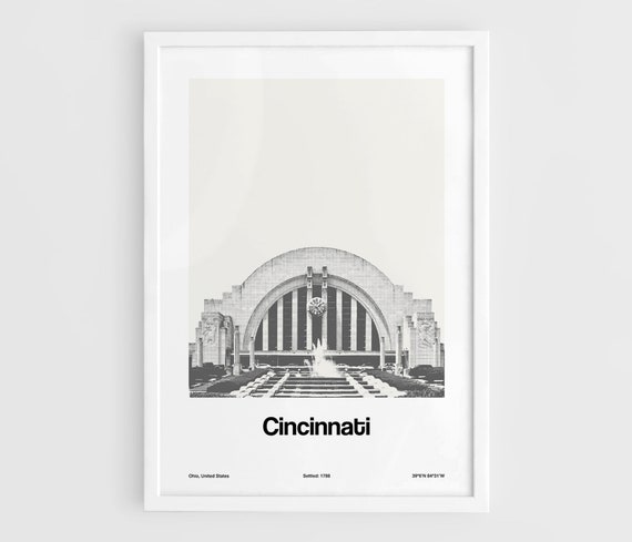 Cincinnati Poster, Minimalist Downtown Ohio Art Print