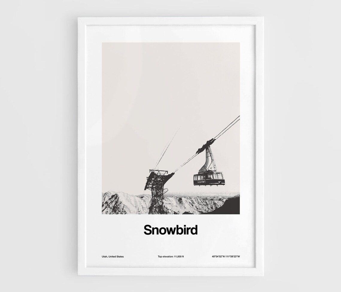 Snowbird Utah Minimalist Travel Poster, Little Cottonwood