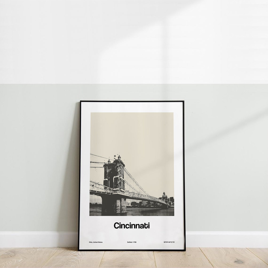 Cincinnati Minimalist Poster, Roebling Bridge Skyline - Image 3
