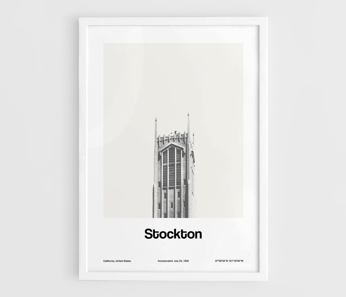 Stockton CA Burns Tower Minimalist City Art Print