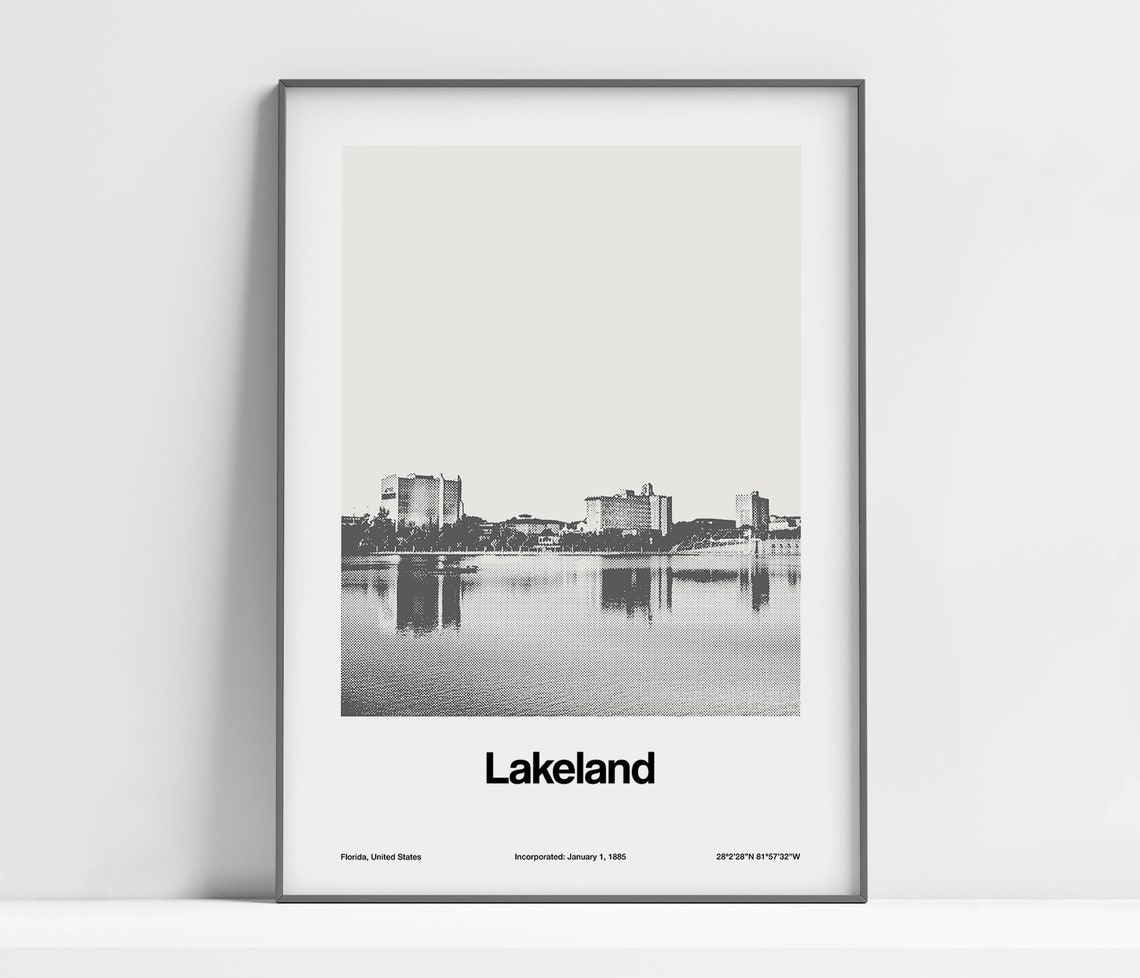 Lakeland Fl Poster Lakeland Florida Print Lake Mirror Park In Downtown Lakeland College Wall Art Minimalist Custom College Town Print
