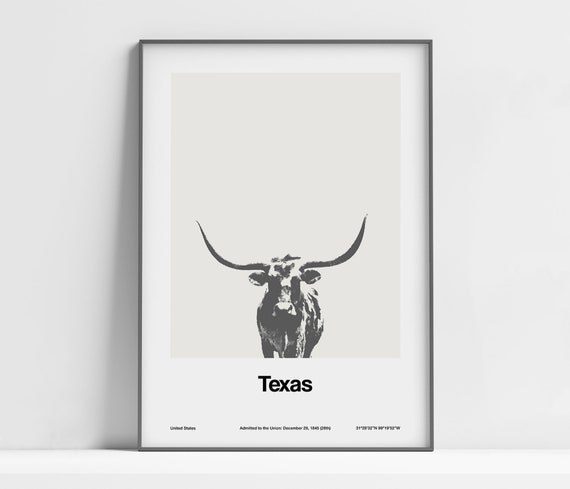 Custom Texas Longhorn, Texas State Minimalist Poster Print