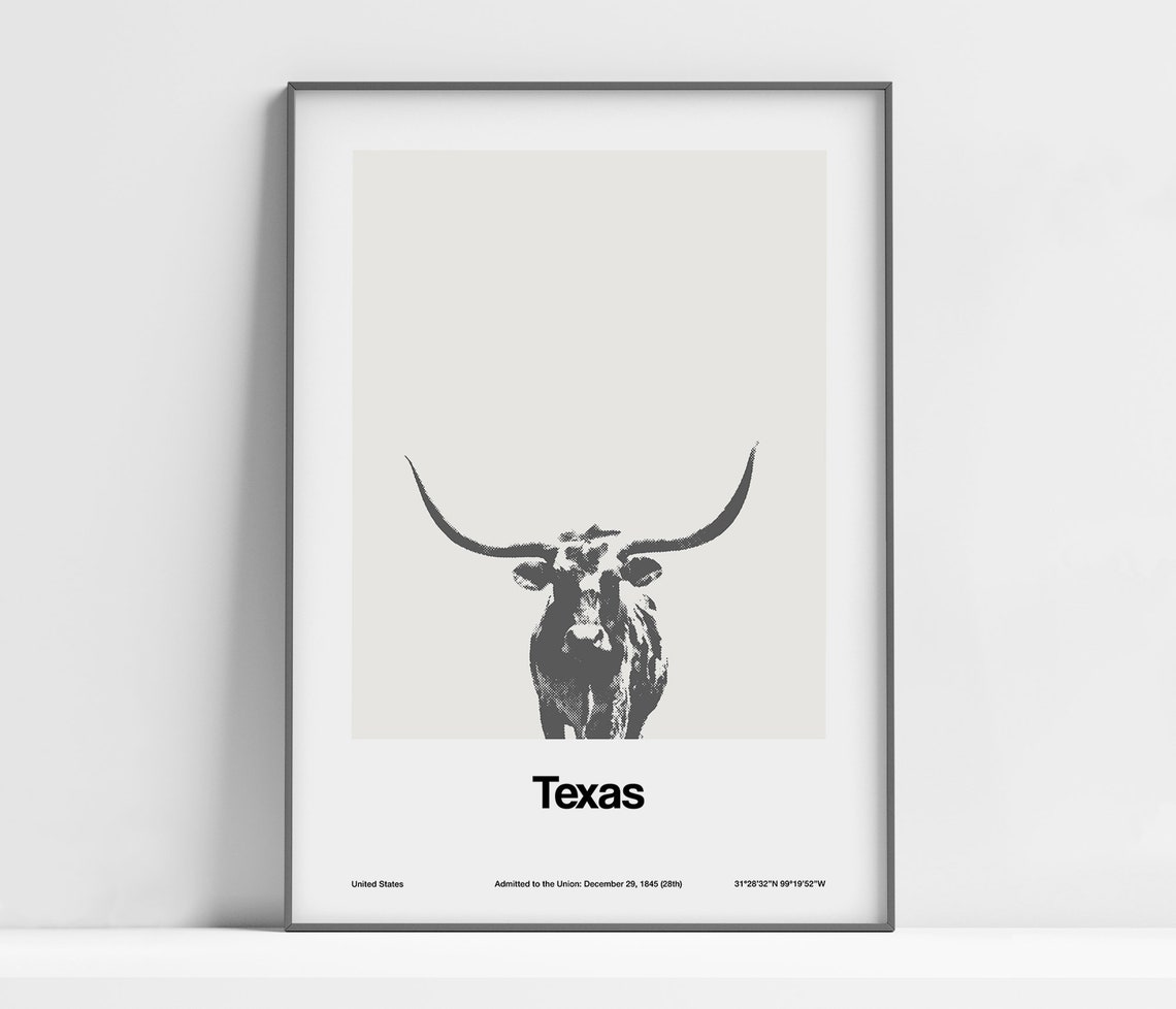 Custom Texas Longhorn, Texas State Minimalist Poster Print