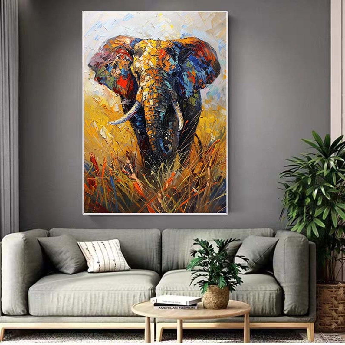 Abstract Colorful Elephant Oil Painting On Couple Acrylic Painting Modern Colorful Animal Art Custom Living Room Home Decor Wall Art - Image 4