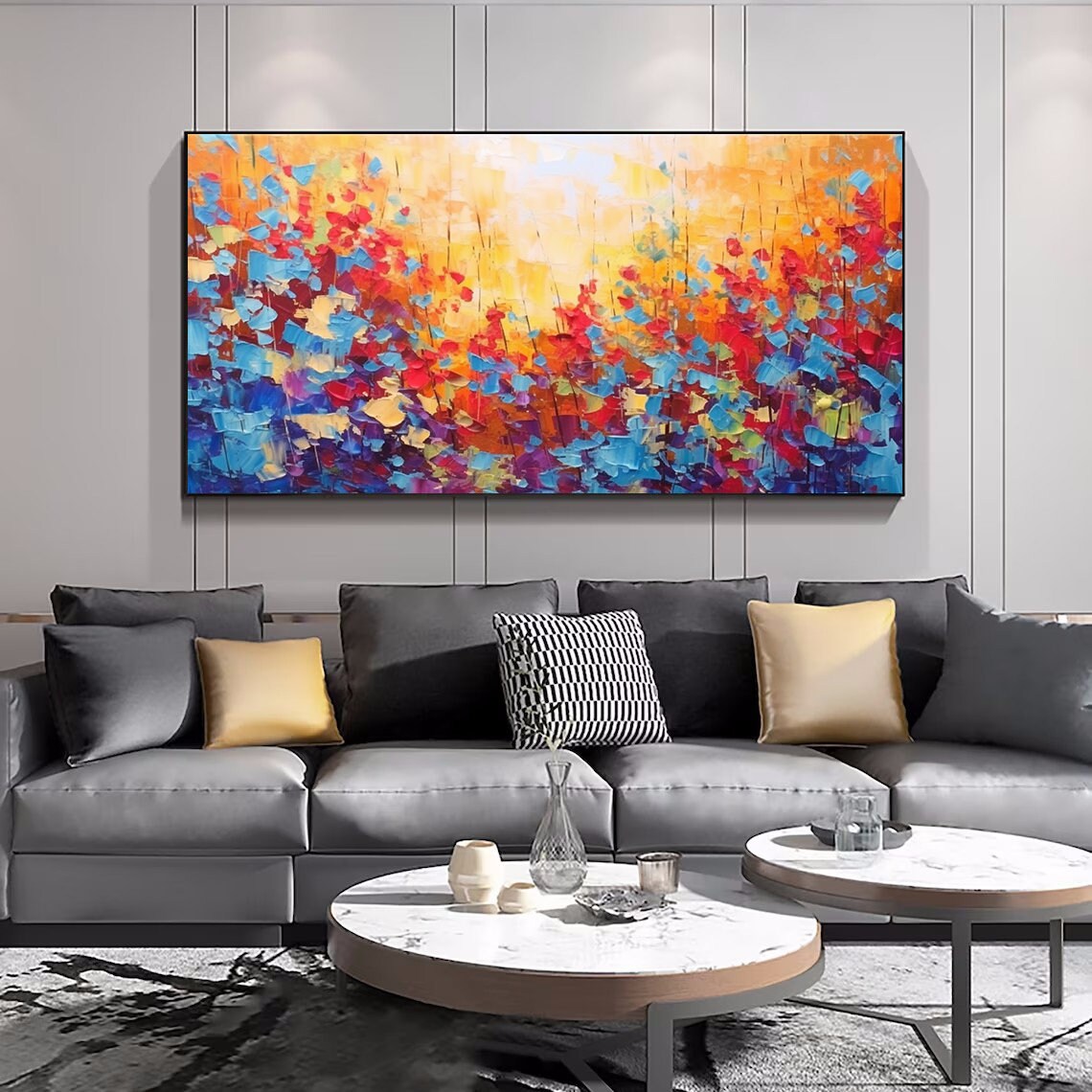 Fiery Autumn Field Of Palette Knife Blooms In Warm Gold Poster - Image 4