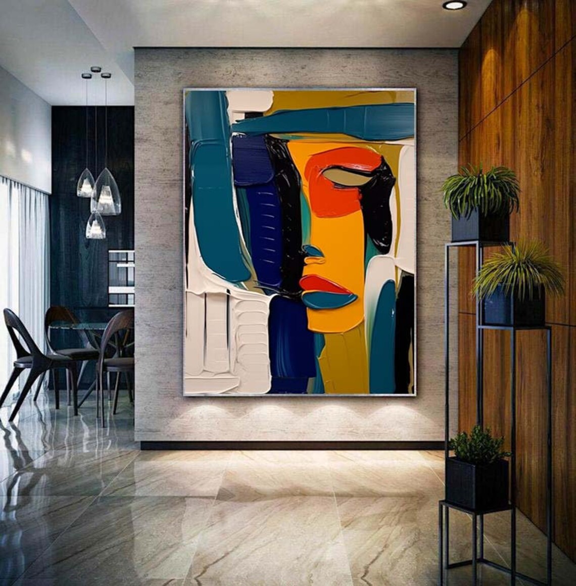 Bold Color Block Abstract Face Portrait In Teal Yellow Orange Poster - Image 3