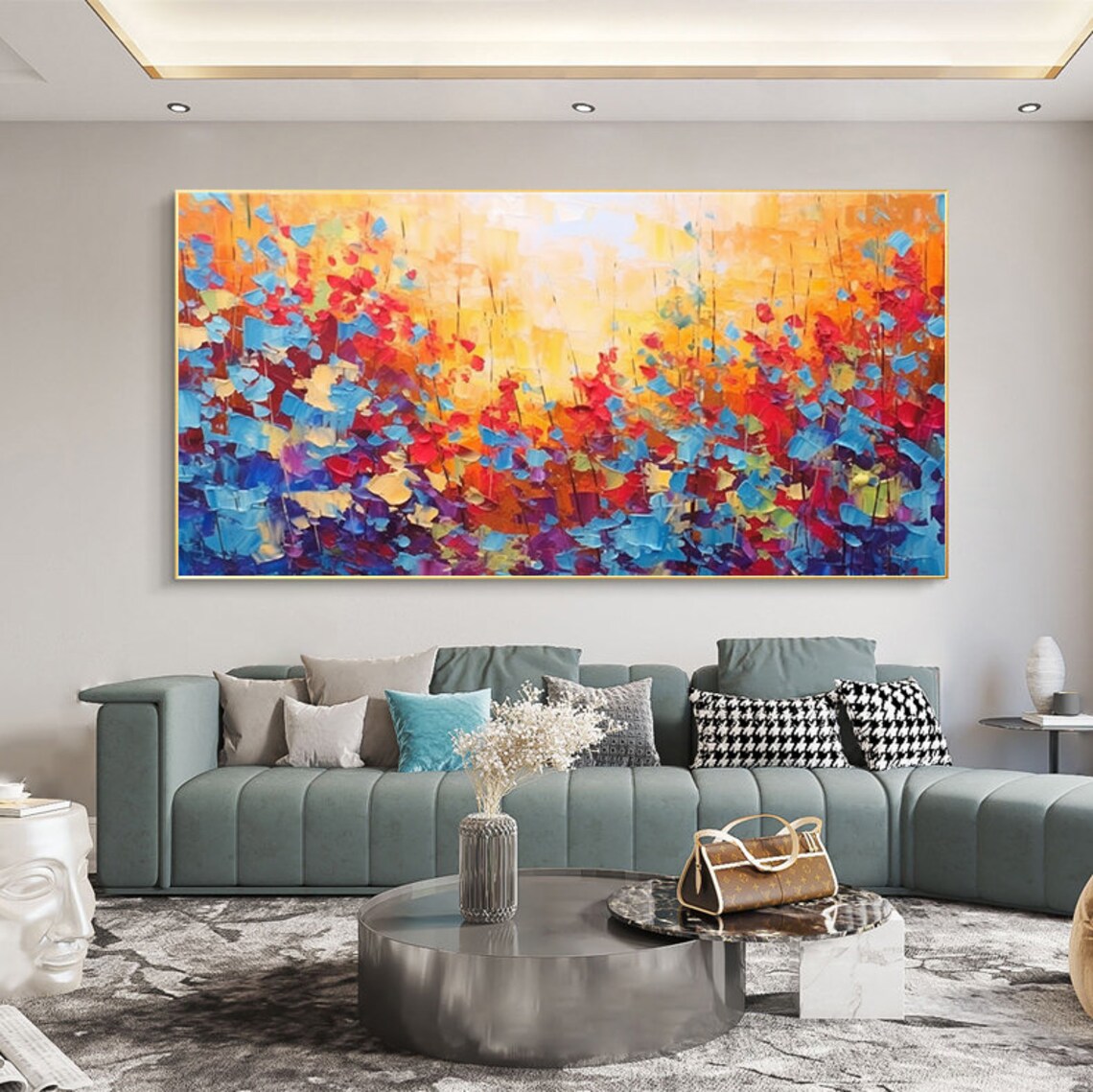 Fiery Autumn Field Of Palette Knife Blooms In Warm Gold Poster - Image 7